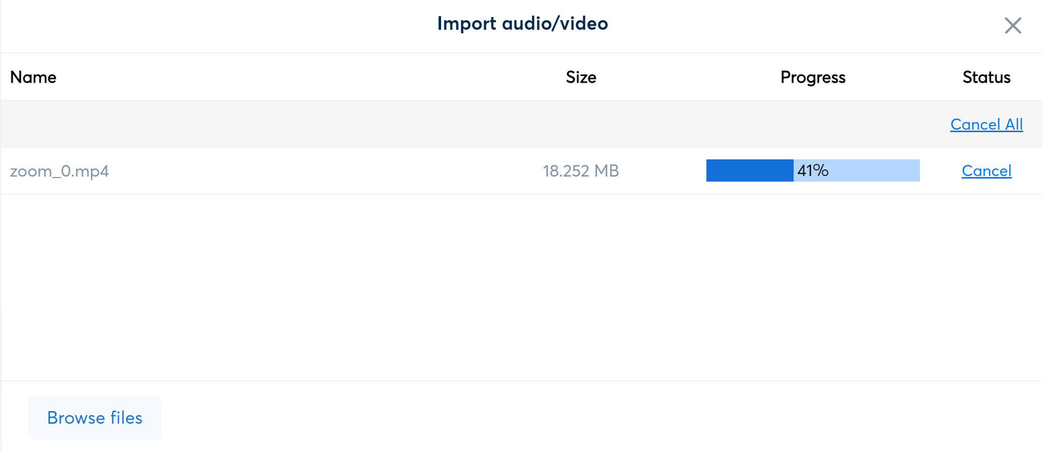 Screenshot of import window showing files being uploaded to otter.ai for transcription